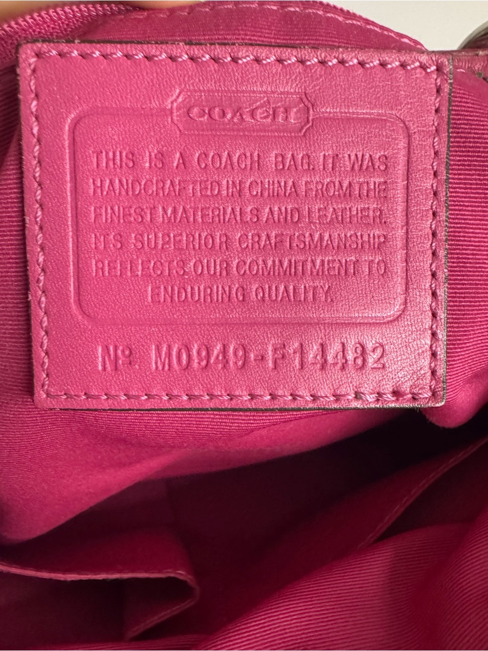 #419 Coach Signature Khaki Satin Horse & Carriage w/ Pink Leather Shoulder Tote - Picture 10 of 17